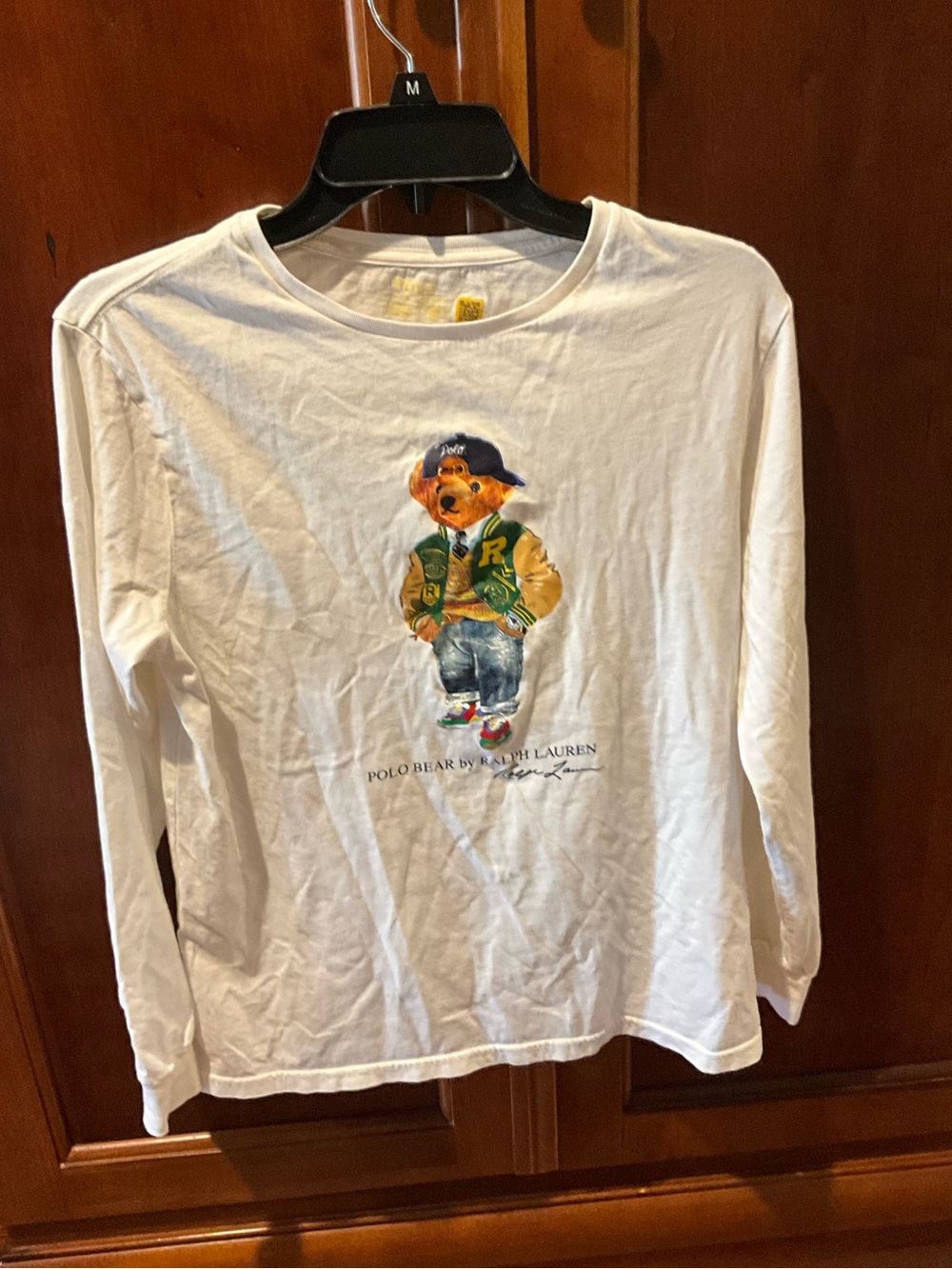 Polo by Ralph Lauren Kids White Long-Sleeve Bear Graphic Tee Size XL 18-20